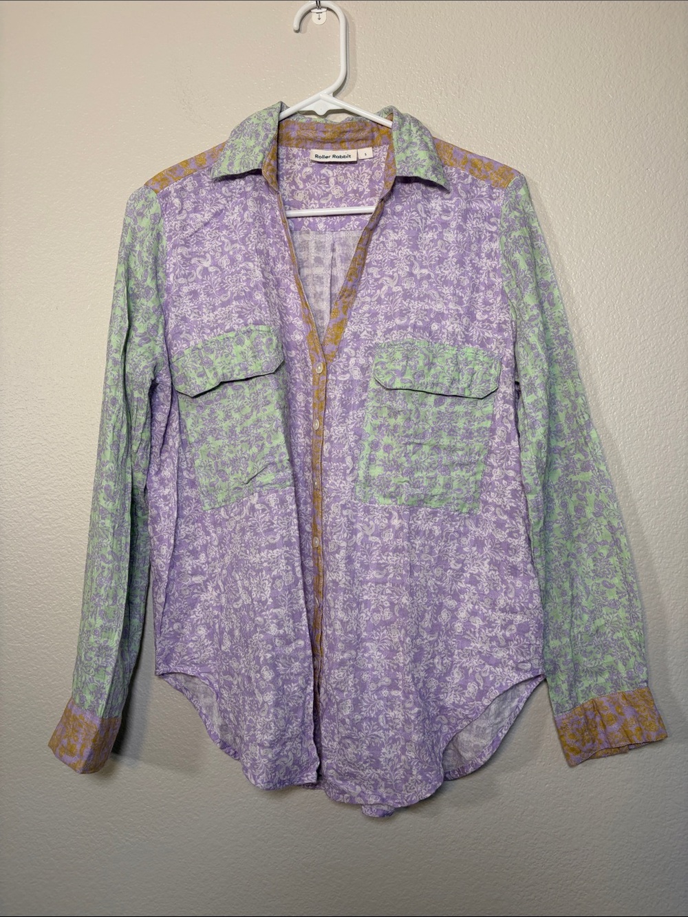 Roller Rabbit 100% Cotton Printed Button Up Shirt in Purple / Green - S